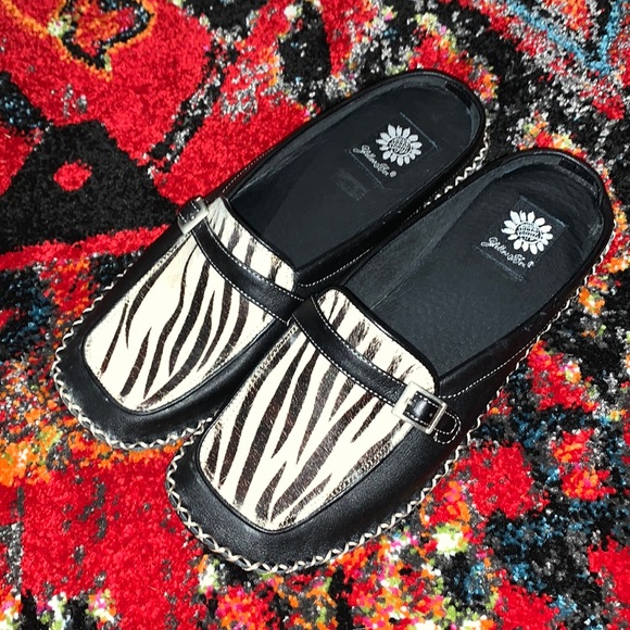 Yellow Box Shoes Euc Yellow Box Zebra Print Leather Mule Slides